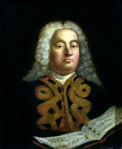 Portrait de George Frederick Handel (1685-1759) avec une copie du Messie, c.1749 - English School